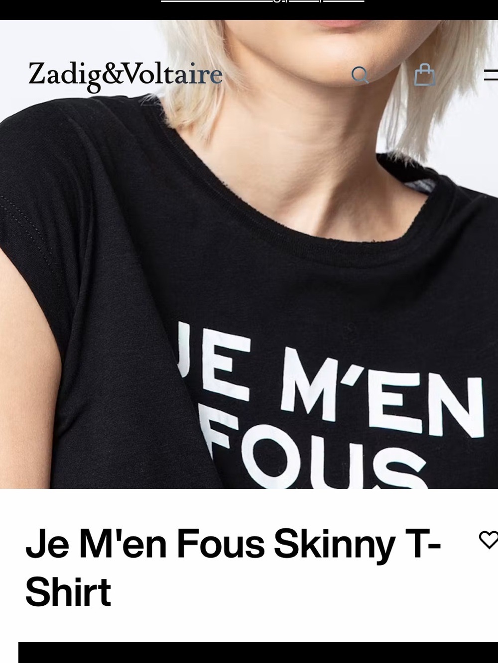 NWOT Zadig & Voltaire Black Tee with White 'JE M'EN FOUS' Graphic